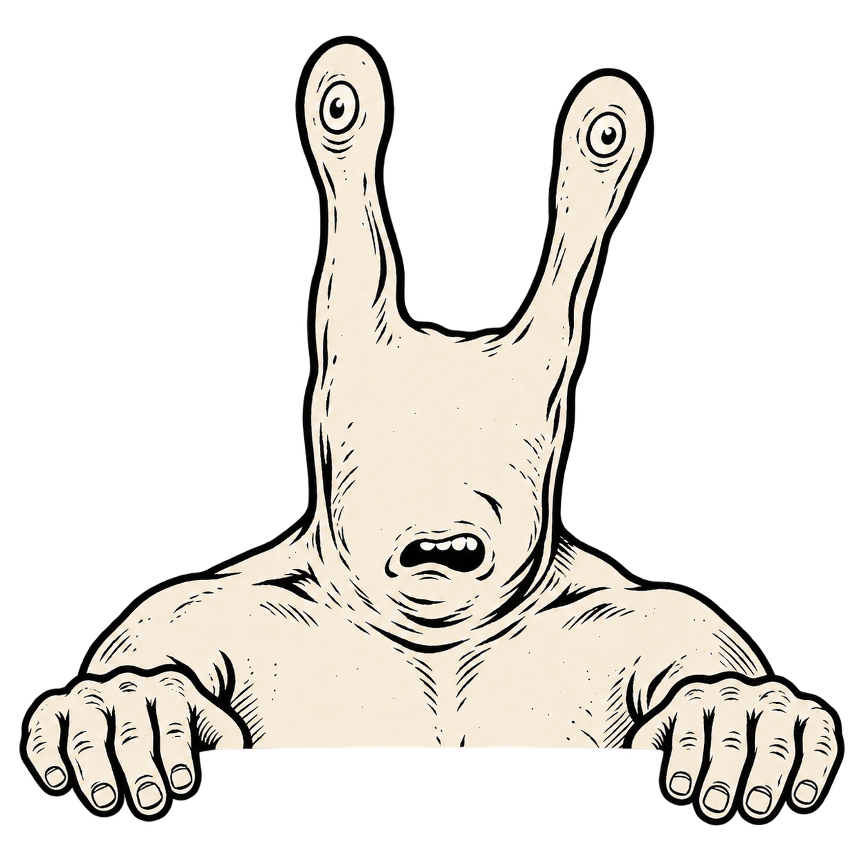 A dejected slug boy peeks over the widget, gripping its top edge.